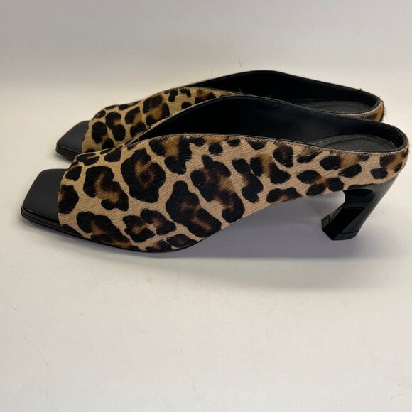 Alexander McQueen Leopard Calf Hair Mules Size 38 Open Square Toe Slip-On - Picture 14 of 16